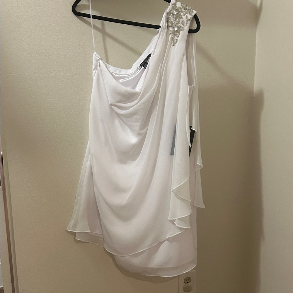 JS Boutique White One-Shoulder Dress with Embellishments